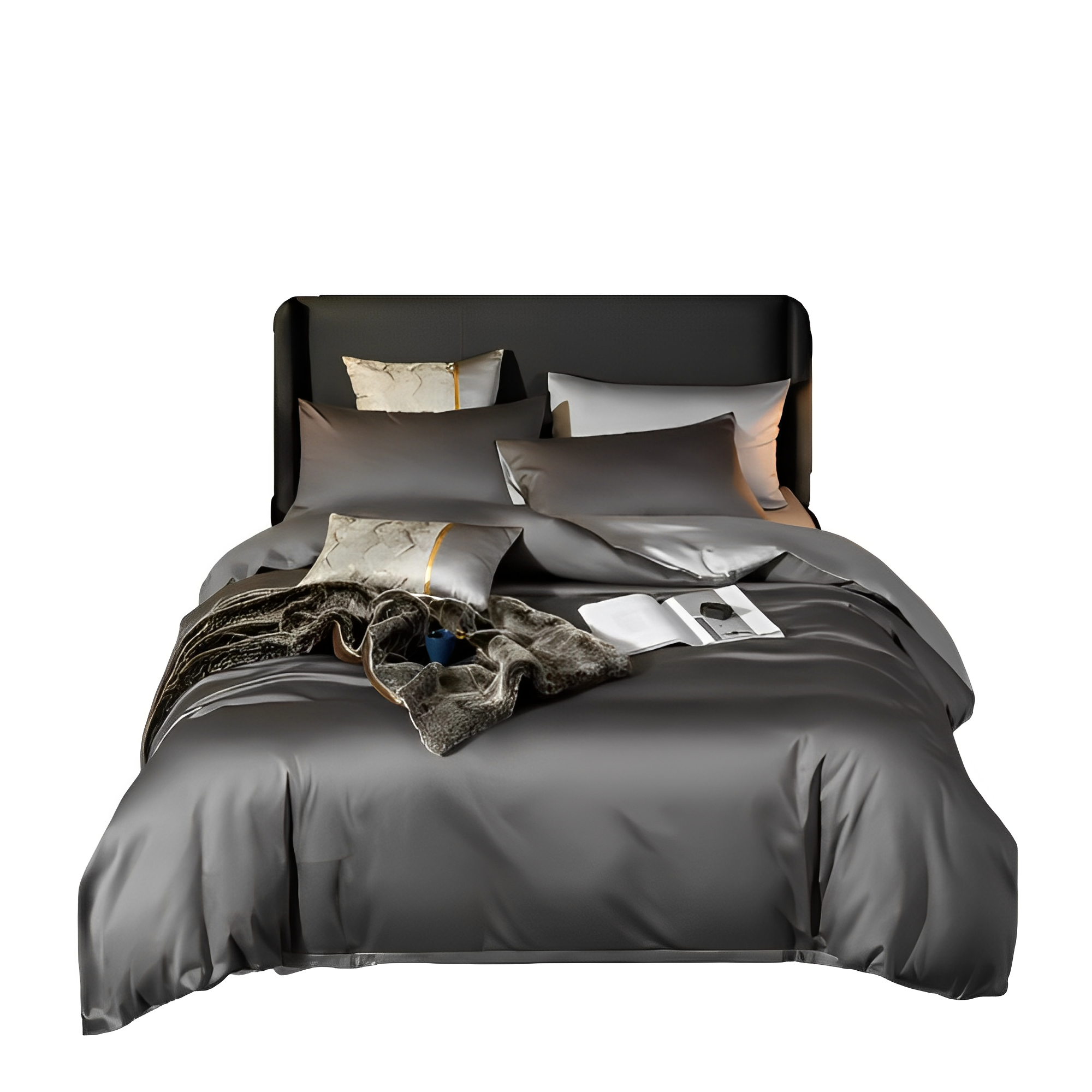 Anyhouz Duvet Comforter Set UK King Deep Grey/ Light Grey Egyptian Cotton Thick Blanket Bedspread 6 Pcs Bed Set-Comforter-PEROZ Accessories
