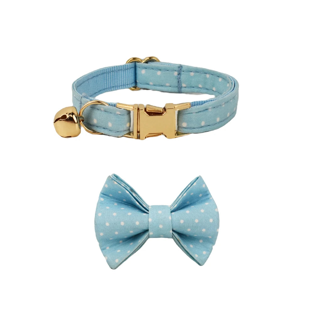 AnyWags Cat Collar Dotted Light Blue Bow Small with Safety Buckle, Bell, and Durable Strap Stylish and Comfortable Pet Accessor-Cat Supplies-PEROZ Accessories