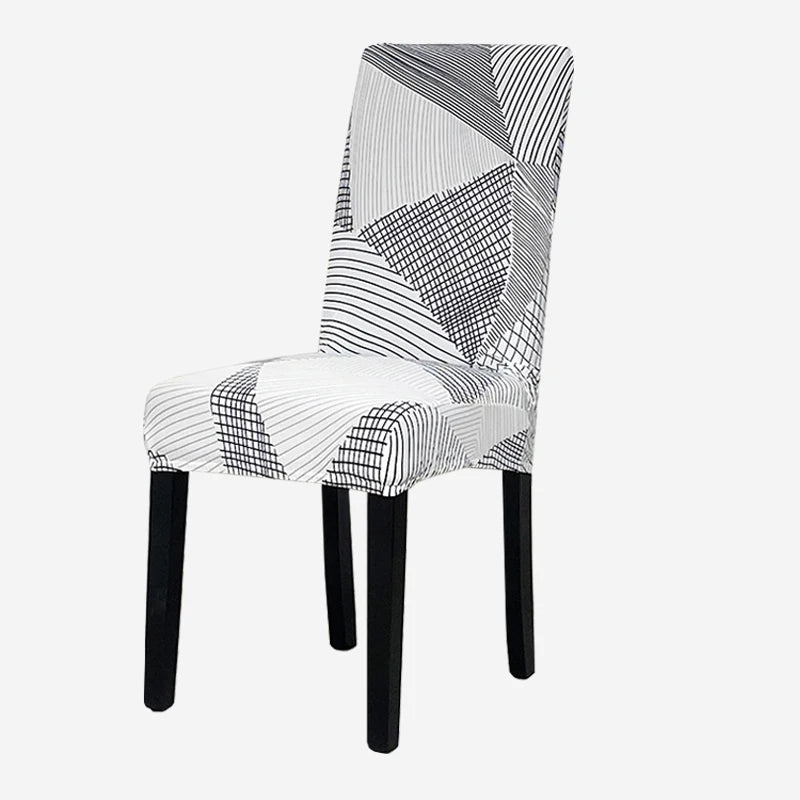 Anyhouz Chair Cover White Linear Design with Anti-Dirt and Elastic Material for Dining Room Kitchen Wedding Hotel Banquet Restaurant-Chair Cover-PEROZ Accessories