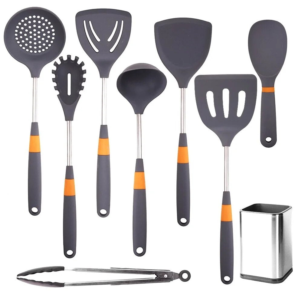 Anygleam Cooking Utensil 7 Set Grey Heat Resistant Tools with 1 Rice Spatula and 1 Storage for Spatula Kit Kitchen Accessories Kitchenware for Nonstick Cookware-Spatula and Shovel-PEROZ Accessories