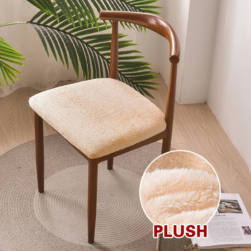 Anyhouz Chair Cover Beige Fur Stretch Seat Cover for Home Dinning Kitchen Washable Removable-Chair Cover-PEROZ Accessories