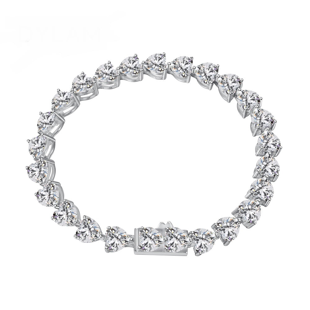 Anyco Bracelet Classic Iced Out Heart Shape Tennis Bracelet Sterling Silver Cz Cubic Zirconia Bracelet 925 Silver Bracelets For Women-Bracelets-PEROZ Accessories