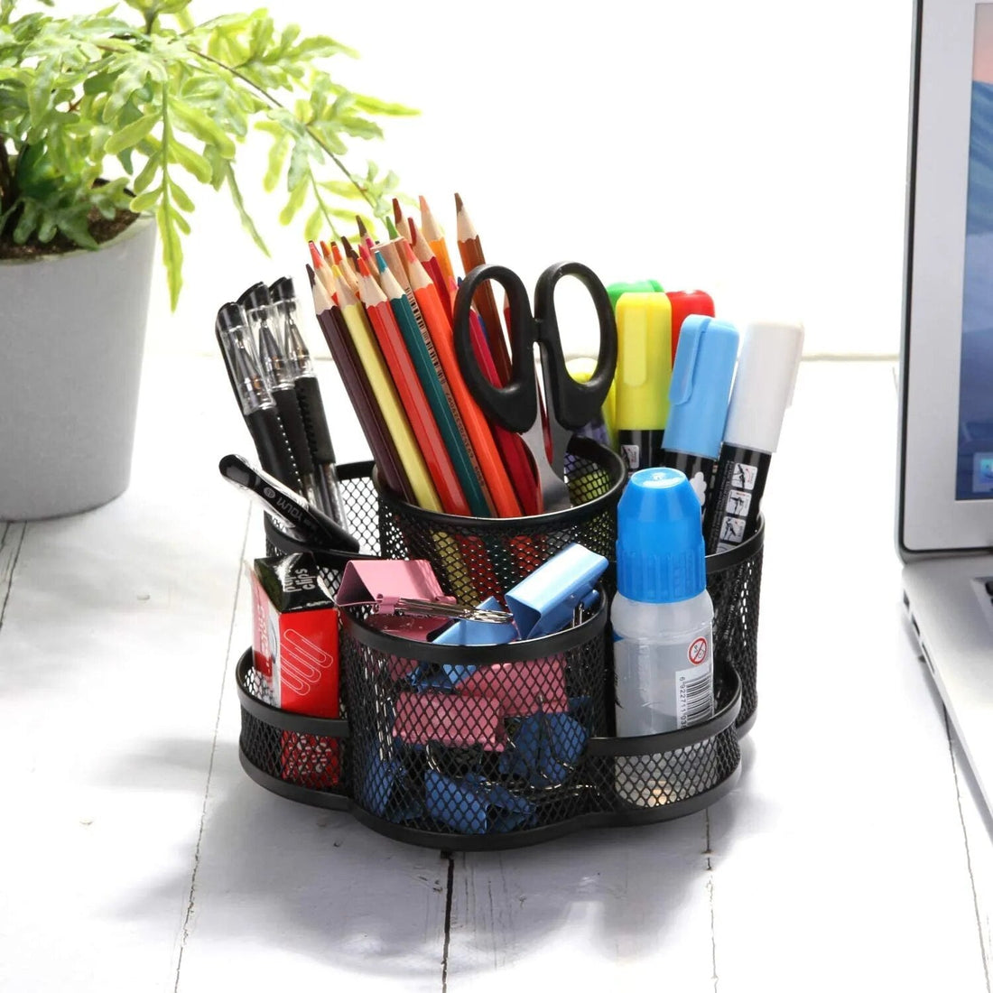 AnyCraft White Metal Mesh 360° Rotation &amp; 7 Compartments Storage Organizer with Non-Skid Rubber Mat-Organizers-PEROZ Accessories