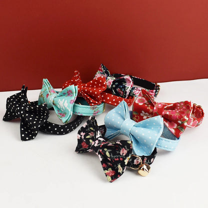AnyWags Cat Collar Floral Red Bow Large with Safety Buckle, Bell, and Durable Strap Stylish and Comfortable Pet Accessory-Cat Supplies-PEROZ Accessories