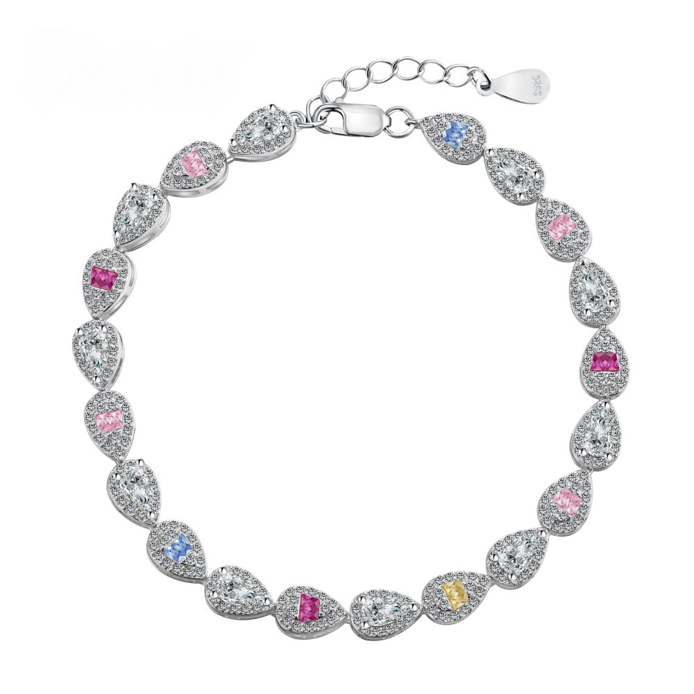 Anyco Bracelet Multicolored Pear Shape Rainbow Stones S925 Silver Fine Jewelry Colorful Zircons Tennis Bracelets For Women-Bracelets-PEROZ Accessories