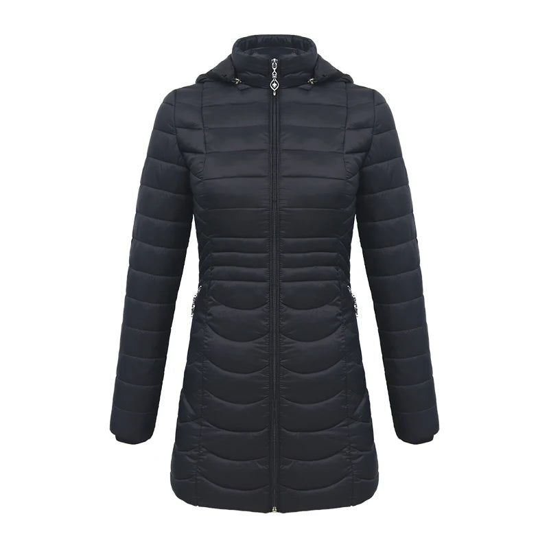 Anychic Womens Padded Puffer Jacket Medium Black Ultralight Coat With Detachable Hood Lightweight Outwear Clothing-Coats &amp; Jackets-PEROZ Accessories
