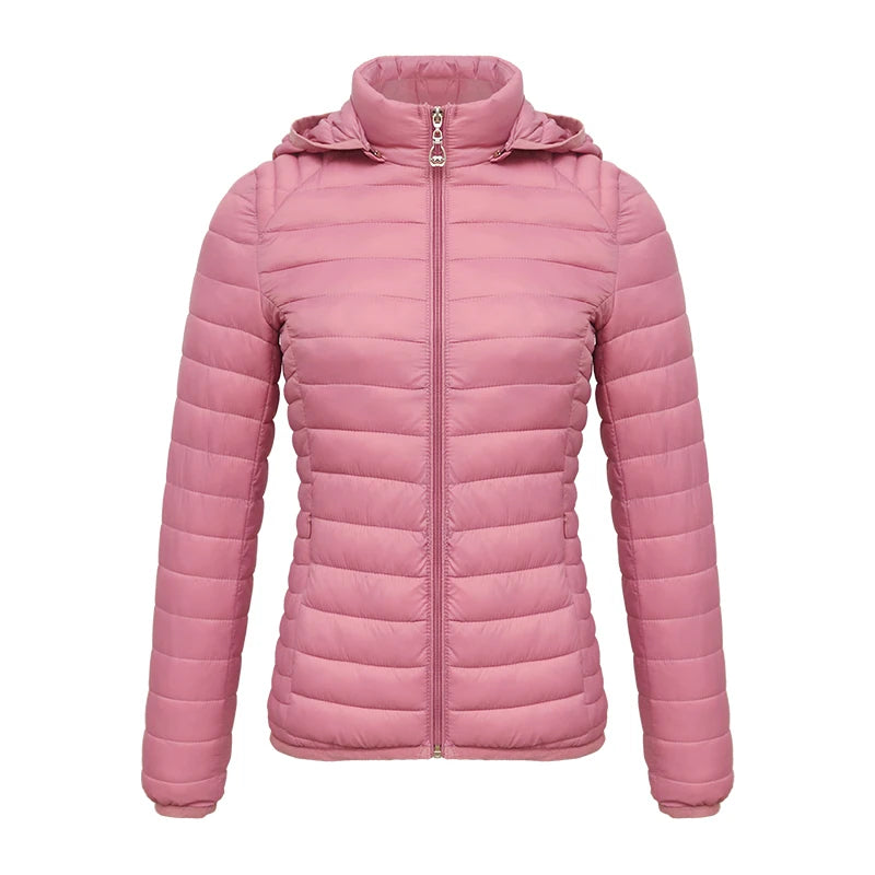Anychic Womens Padded Puffer Jacket 5XL Rose Solid Lightweight Warm Outdoor Parka Clothing With Detachable Hood-Coats &amp; Jackets-PEROZ Accessories