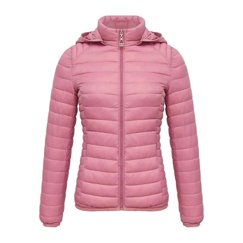 Anychic Womens Padded Puffer Jacket 5XL Rose Solid Lightweight Warm Outdoor Parka Clothing With Detachable Hood-Coats &amp; Jackets-PEROZ Accessories
