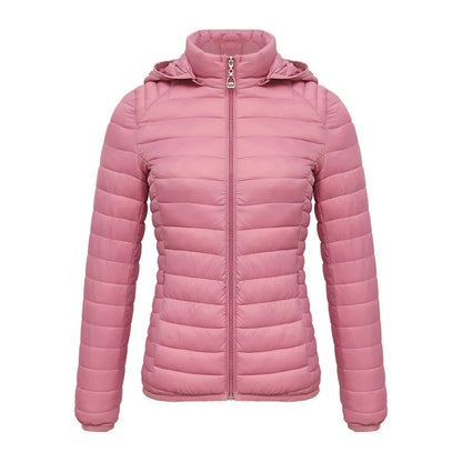 Anychic Womens Padded Puffer Jacket 5XL Rose Solid Lightweight Warm Outdoor Parka Clothing With Detachable Hood-Coats &amp; Jackets-PEROZ Accessories