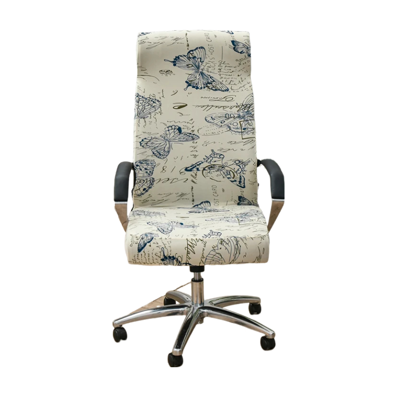 Anyhouz Office Chair Cover White Blue Butterfly Design Large Non-Slip Rotating Seat Case Universal Armrest Chair Protector-Chair Cover-PEROZ Accessories