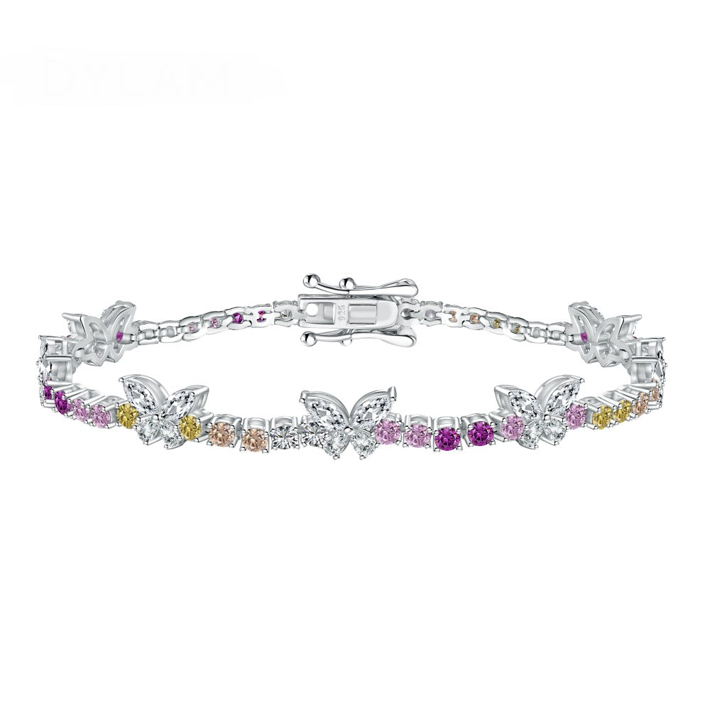 Anyco Bracelet Iced Out Bling Butterfly Shape Rainbow 16cm Jewelry S925 Silver Color Cz Adjustable Tennis Chain Bracelet For Women-Bracelets-PEROZ Accessories