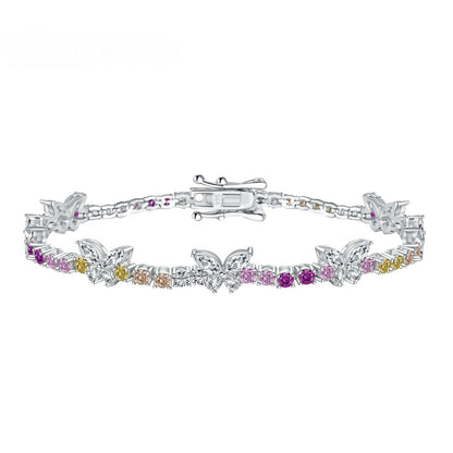 Anyco Bracelet Iced Out Bling Butterfly Shape Rainbow 16cm Jewelry S925 Silver Color Cz Adjustable Tennis Chain Bracelet For Women-Bracelets-PEROZ Accessories