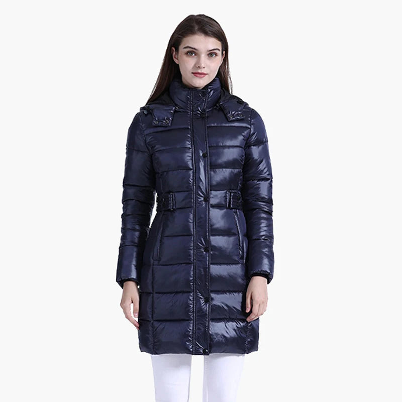 Anychic Womens Padded Puffer Jacket Large Navy Blue Hooded Long Thick Puffer Jackets For Women Fashion Coats Casual Waterproof Outerwear-Coats &amp; Jackets-PEROZ Accessories