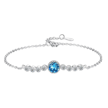 Anyco Bracelet 925 Sterling Silver Blue Pendant Charm Link Chain Austrian Crystal Jade Dainty Solitaire-Bracelets-PEROZ Accessories