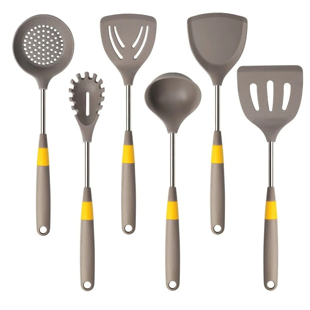 Anygleam Cooking Utensil 6 Set Khaki Heat Resistant Tools Spatula Kit Kitchen Accessories Kitchenware Paddle Scoop for Nonstick Cookware-Spatula and Shovel-PEROZ Accessories