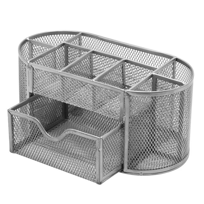 AnyCraft Silver Metal Mesh Stationery Storage Organizer with Large Capacity Compartments for Office and School Supplies-Organizers-PEROZ Accessories