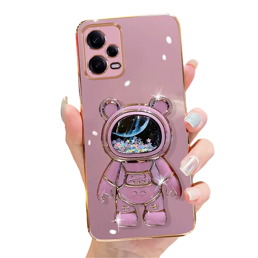 Anymob Samsung Case Pink Quicksand Space Bear Stand Phone Soft Cover Protection-Mobile Phone Cases-PEROZ Accessories