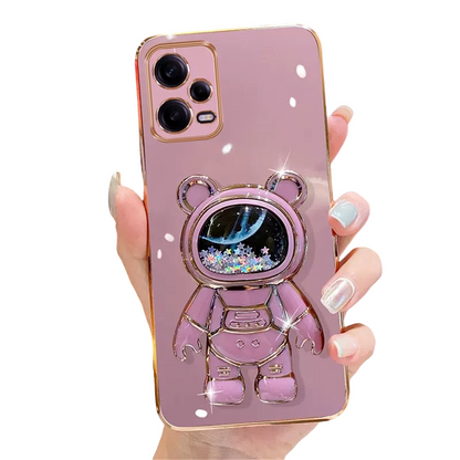 Anymob Samsung Case Pink Quicksand Space Bear Stand Phone Soft Cover Protection-Mobile Phone Cases-PEROZ Accessories