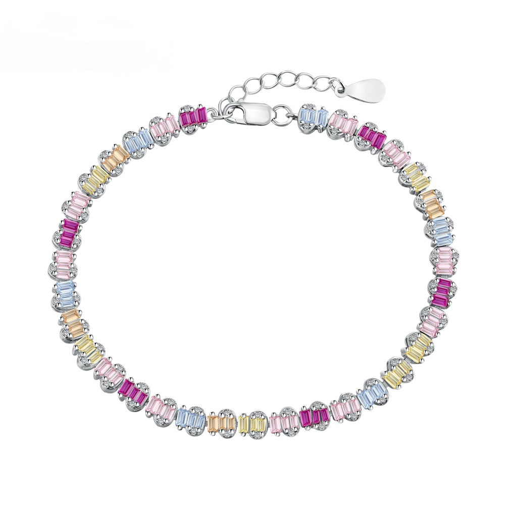 Anyco Bracelet Female Candy Color Rainbow 17cm Tennis Bracelet 925 Silver Square Diamond 5A Cz Cubic Zirconia Bracelets For Women-Bracelets-PEROZ Accessories