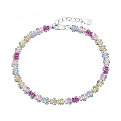 Anyco Bracelet Female Candy Color Rainbow 17cm Tennis Bracelet 925 Silver Square Diamond 5A Cz Cubic Zirconia Bracelets For Women-Bracelets-PEROZ Accessories