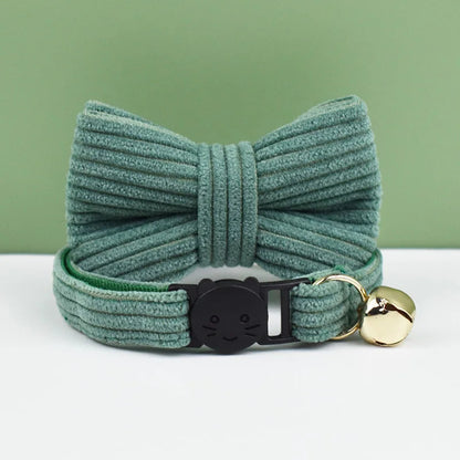 AnyWags Cat Collar Hunter Green Bow Small with Safety Buckle, Bell, and Durable Strap Stylish and Comfortable Pet Accessor-Cat Supplies-PEROZ Accessories