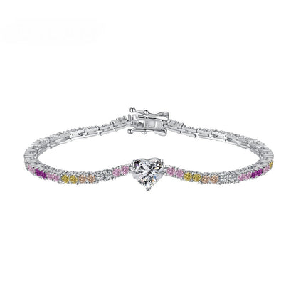 Anyco Bracelet Minimalist Adjustable Heart Shape 16+3cm Colorful Diamond Tennis Cubic Zirconia Cz Rainbow Zircon Jewelry Bracelets Bangles Women-Bracelets-PEROZ Accessories