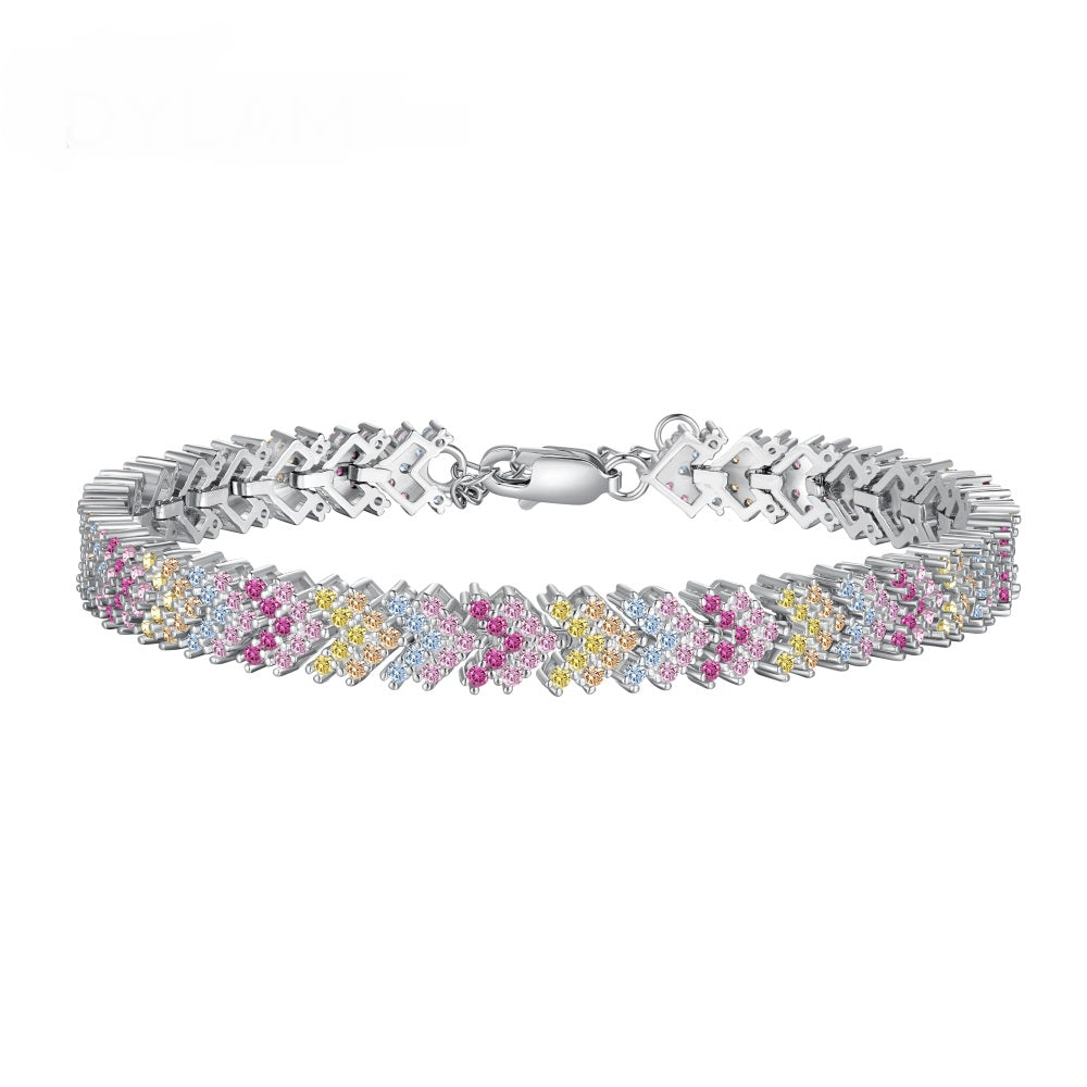 Anyco Bracelet V Shape S925 Sterling Silver Bracelet Jewelry Set Cubic Zirconia Pink Stone Diamond Tennis Bracelets Women-Bracelets-PEROZ Accessories