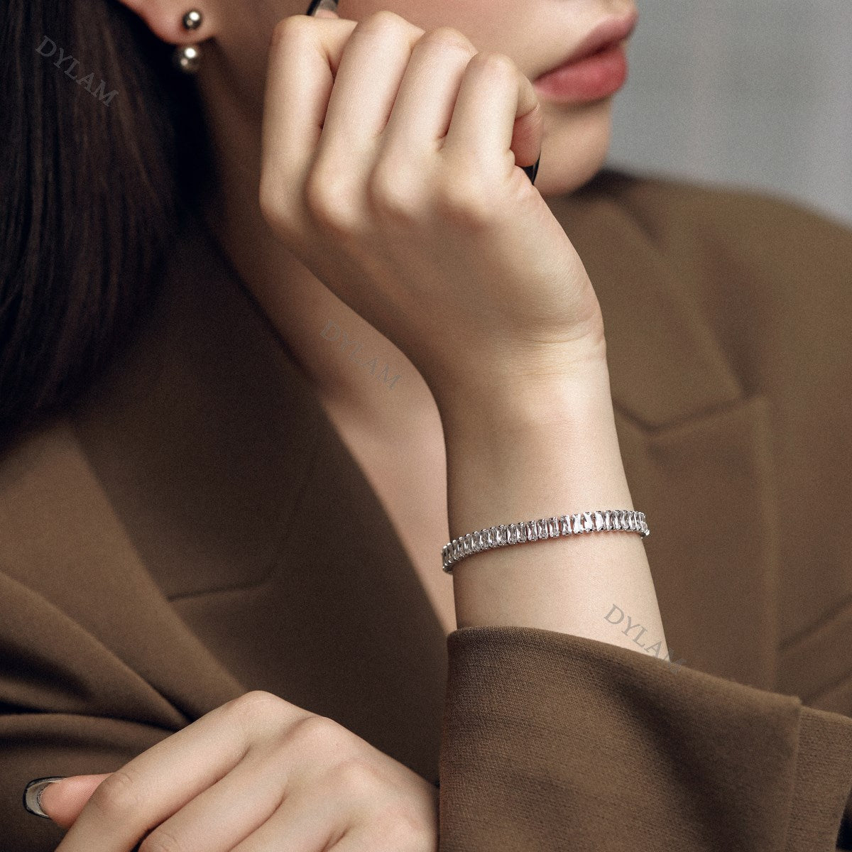 Anyco Bracelet Gold Platted 5mm Baguette Cut Zircon Full Diamond Bracelet Female Jewelry-Bracelets-PEROZ Accessories
