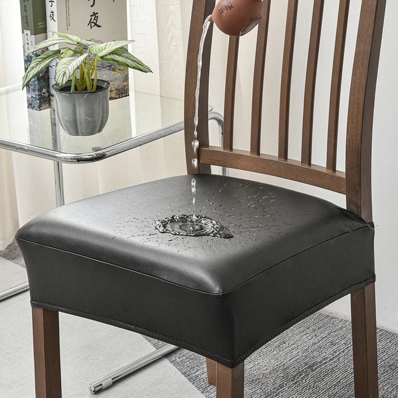 Anyhouz Chair Cover Black PU Leather Seat Slipcover Chair Cover for Kitchen Hotel Banquet Dining Living Room-Chair Cover-PEROZ Accessories