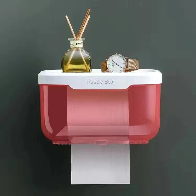 Anyhouz Paper Towel Dispenser Pink Wall Mounted Storage Box Phone Rack Portable Toilet Paper Holders Waterproof Shelf Bathroom Organizer-Bathroom and Toilet Accessories-PEROZ Accessories