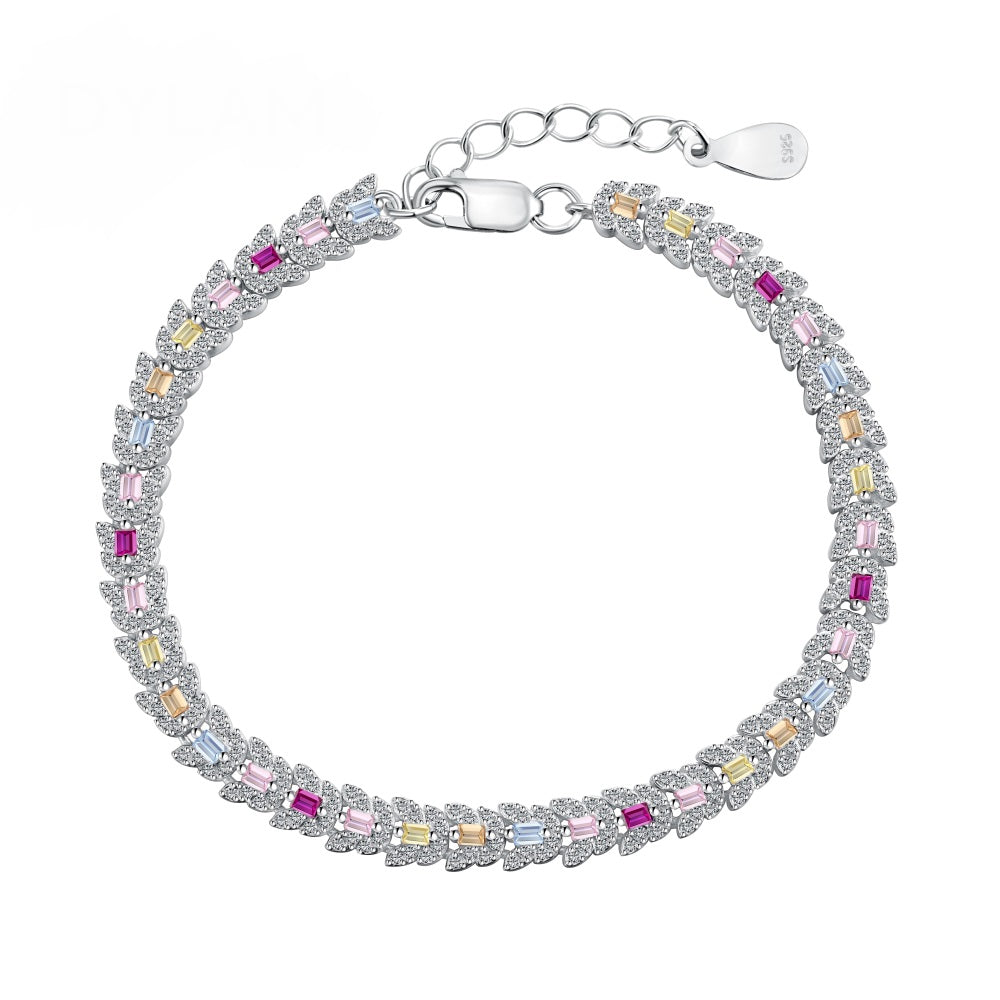 Anyco Bracelet New Pink Stone Tennis Bracelet Chain Cz Eternity Band Rainbow Cubic Zirconia 925 Silver Bracelets Women-Bracelets-PEROZ Accessories
