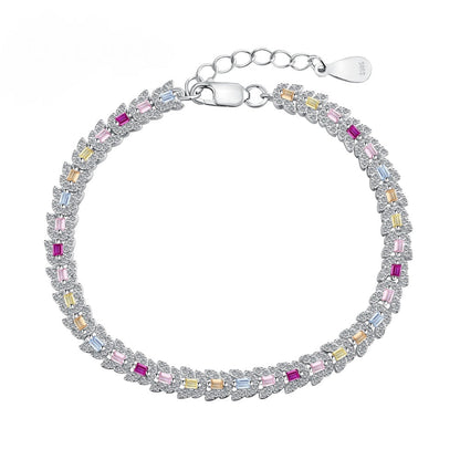 Anyco Bracelet New Pink Stone Tennis Bracelet Chain Cz Eternity Band Rainbow Cubic Zirconia 925 Silver Bracelets Women-Bracelets-PEROZ Accessories