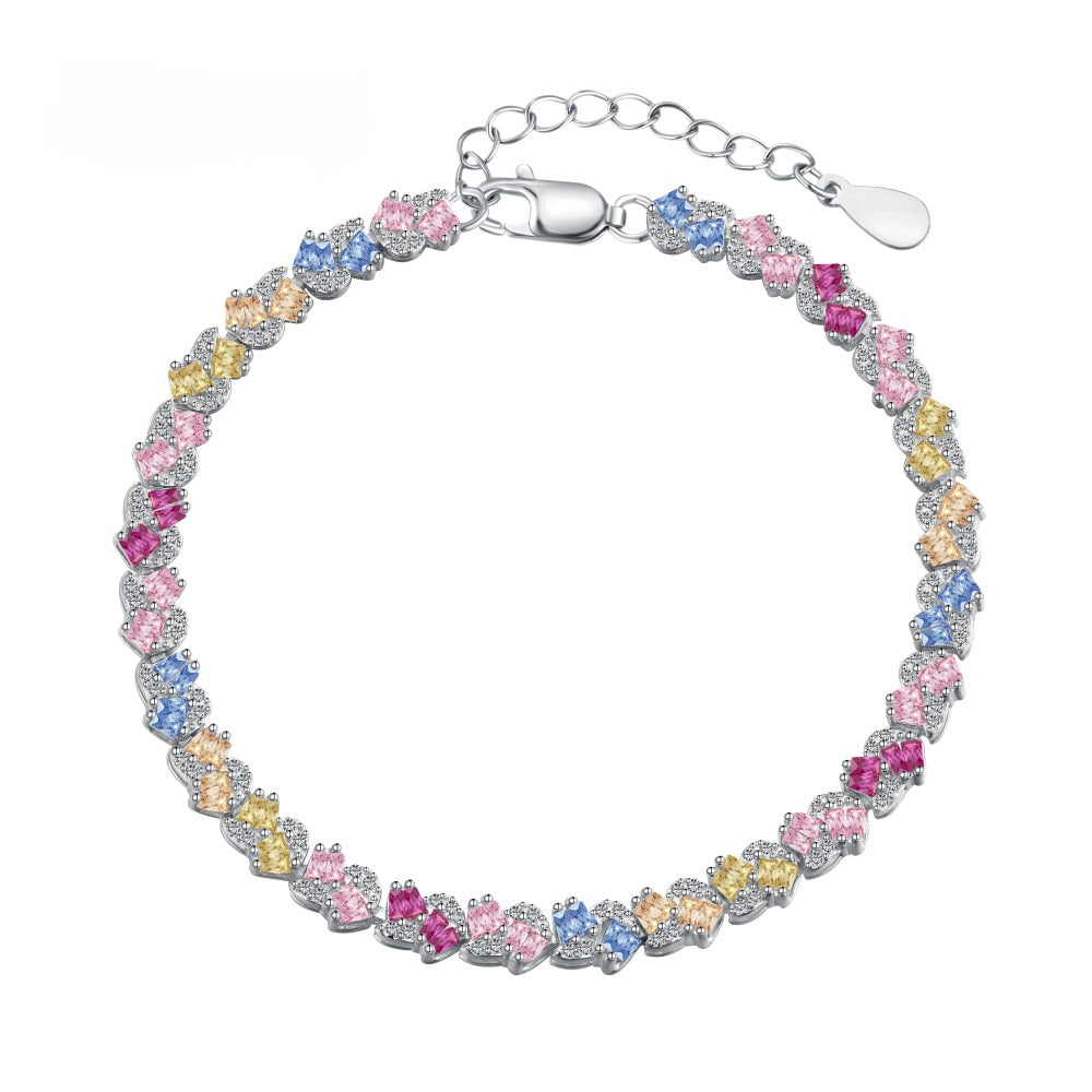 Anyco Bracelet Custom Cuban Chain Link 925 Silver Men Women Bracelet Jewelry Iced Out Fully Rainbow Cz Diamond Tennis Bracelets-Bracelets-PEROZ Accessories