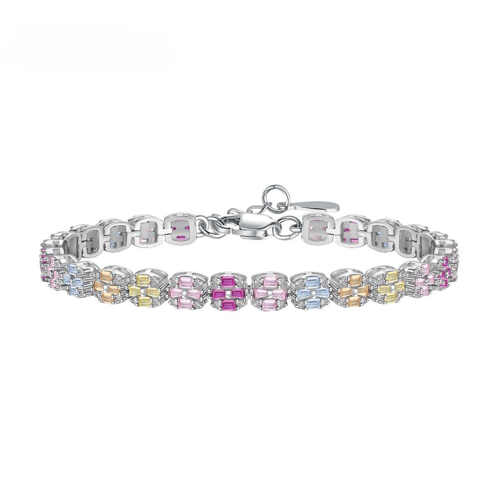 Anyco Bracelet Iced Out Square Rainbow Mixed Cuts Pink Stone Tennis Bracelet For Women Men 925 Sterling Silver 5A Cz Diamond Bracelets-Bracelets-PEROZ Accessories