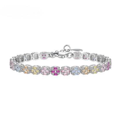 Anyco Bracelet Iced Out Square Rainbow Mixed Cuts Pink Stone Tennis Bracelet For Women Men 925 Sterling Silver 5A Cz Diamond Bracelets-Bracelets-PEROZ Accessories