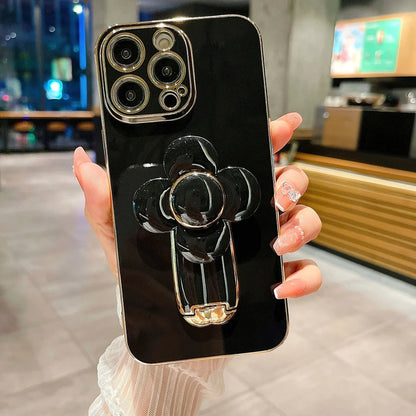 Anymob iPhone Case Shockproof Black Plating Silicone Case Flower Rotating Windmill Bracket Cover-Mobile Phone Cases-PEROZ Accessories
