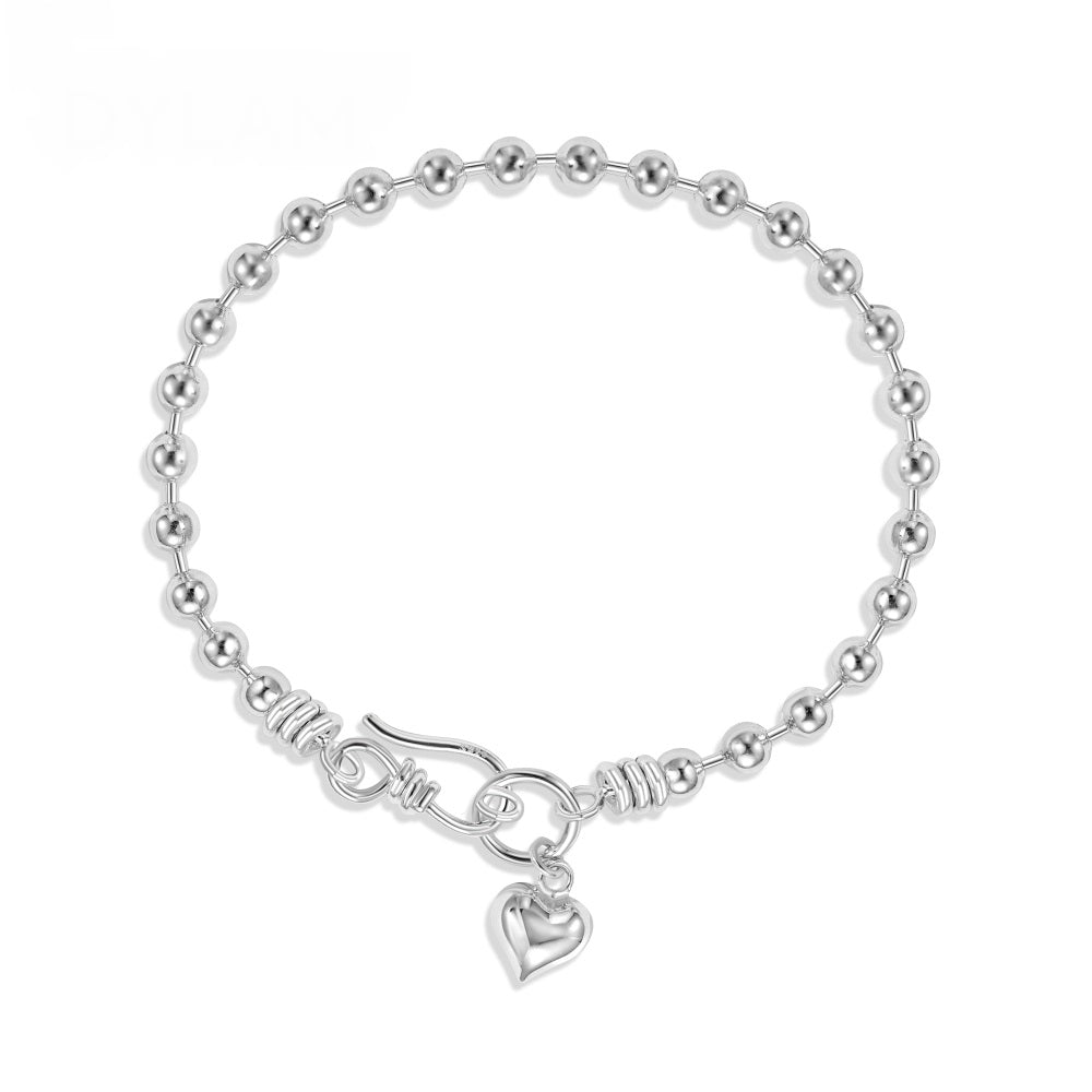 Anyco Bracelet S925 Sterling Silver Jewelry Heart Bracelet Personality Bead Chain Charm Couple Bracelets For Women Men-Bracelets-PEROZ Accessories