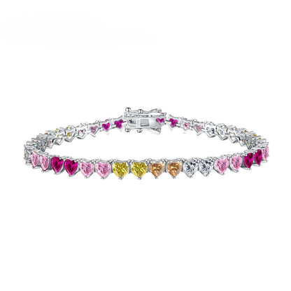 Anyco Bracelet Color Joyful Rainbow Cubic Zirconia 925 Sterling Silver Bracelet 18cm For Women Cubic Zirconia Tennis Bracelets-Bracelets-PEROZ Accessories