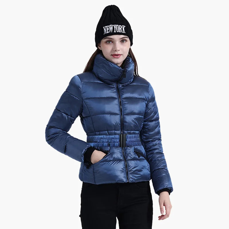 Anychic Womens Padded Puffer Jacket Large Navy Blue Coat With Hood Outdoor Warm Lightweight Outwear With Storage Bag-Coats &amp; Jackets-PEROZ Accessories