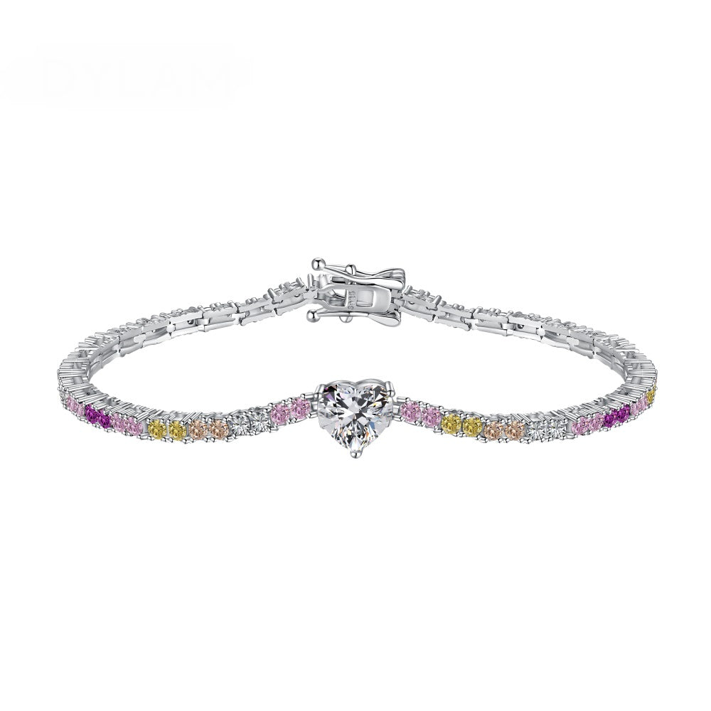 Anyco Bracelet Minimalist Adjustable Heart Shape 16cm Colorful Diamond Tennis Cubic Zirconia Cz Rainbow Zircon Jewelry Bracelets Bangles Women-Bracelets-PEROZ Accessories