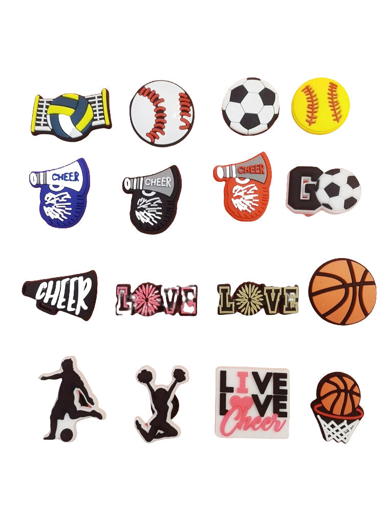 Anykidz 17Pcs Random Color Football Sports Shoe Charm Accessories Jeans Clogs Pendants Designer Ornament Jibbitz for Crocs-Shoe Accessories-PEROZ Accessories