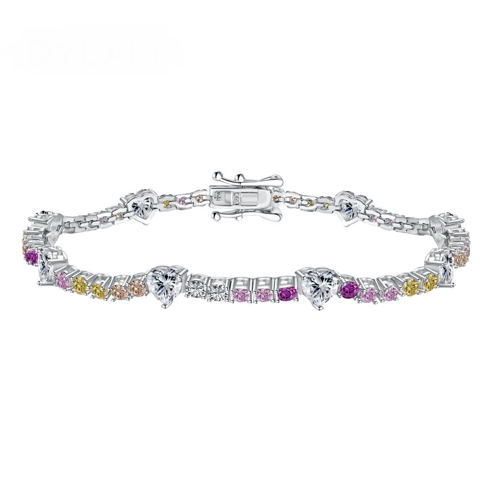 Anyco Bracelet Trendy Multi Color S925 Silver Pink Diamond Bracelet 16cm Bling Cz Cubic Zircon Pear Shape Bracelets For Women Jewelry-Bracelets-PEROZ Accessories
