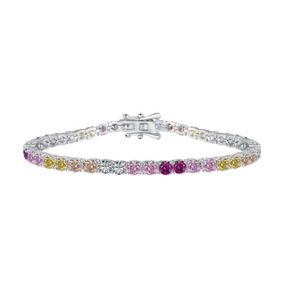 Anyco Bracelet Rainbow Adjustable Zircon Tennis Chain Bracelet 16+3cm Jewelry Women Multicolored S925 Silver Iced Out Diamond Tennis Bracelet-Bracelets-PEROZ Accessories