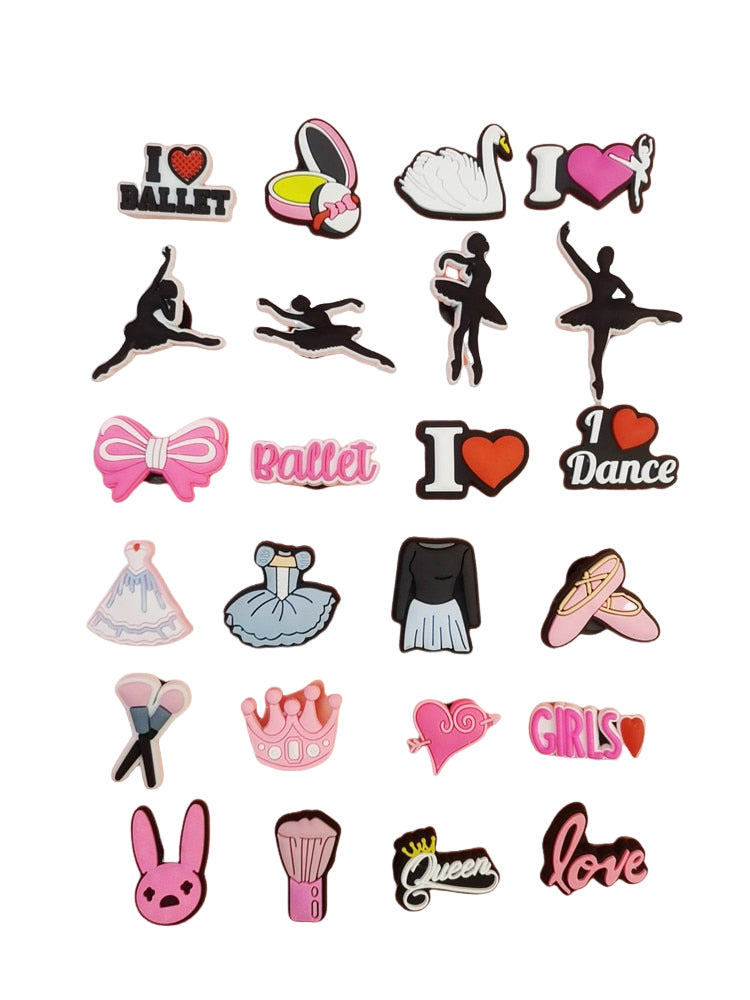 Anykidz 24Pcs Random Color Ballet Dance Shoe Charm Accessories Jeans Clogs Pendants Designer Ornament Jibbitz for Crocs-Shoe Accessories-PEROZ Accessories