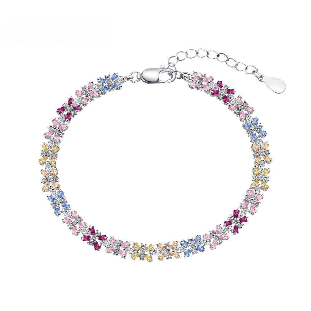 Anyco Bracelet Jewelry S925 Sterling Silver 17cm Rainbow Bracelet Colorful Baguette Diamond Tennis Bracelets Women-Bracelets-PEROZ Accessories