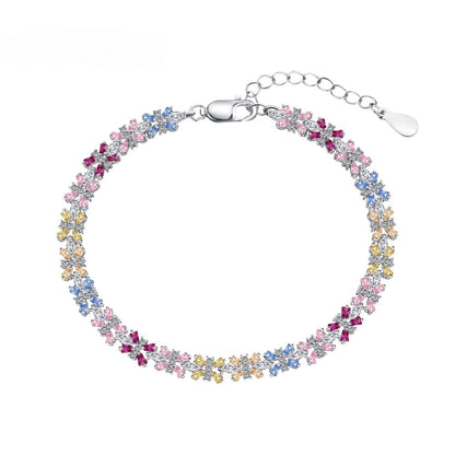 Anyco Bracelet Jewelry S925 Sterling Silver 17cm Rainbow Bracelet Colorful Baguette Diamond Tennis Bracelets Women-Bracelets-PEROZ Accessories