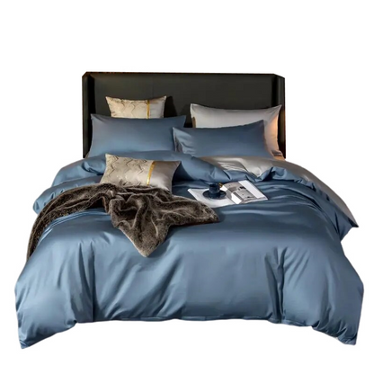 Anyhouz Bed Sheet Blue Light Grey Ultra Soft Luxury Egyptian Cotton Bedding Cover Double Size 6 Pcs Bed Set-Bed Sheets-PEROZ Accessories