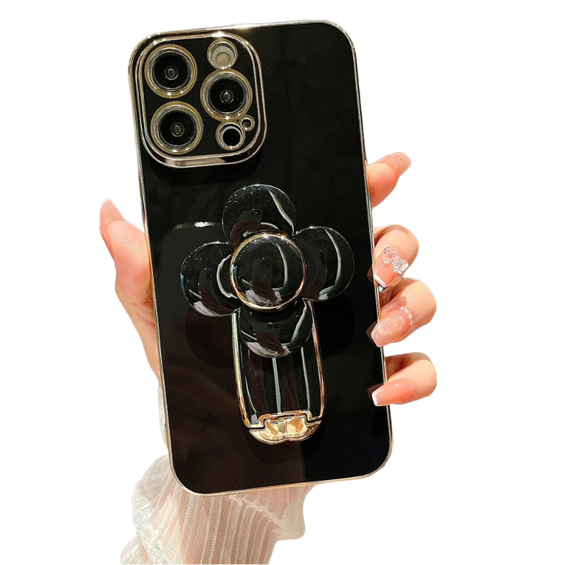 Anymob iPhone Case Shockproof Black Plating Silicone Case Flower Rotating Windmill Bracket Cover-Mobile Phone Cases-PEROZ Accessories
