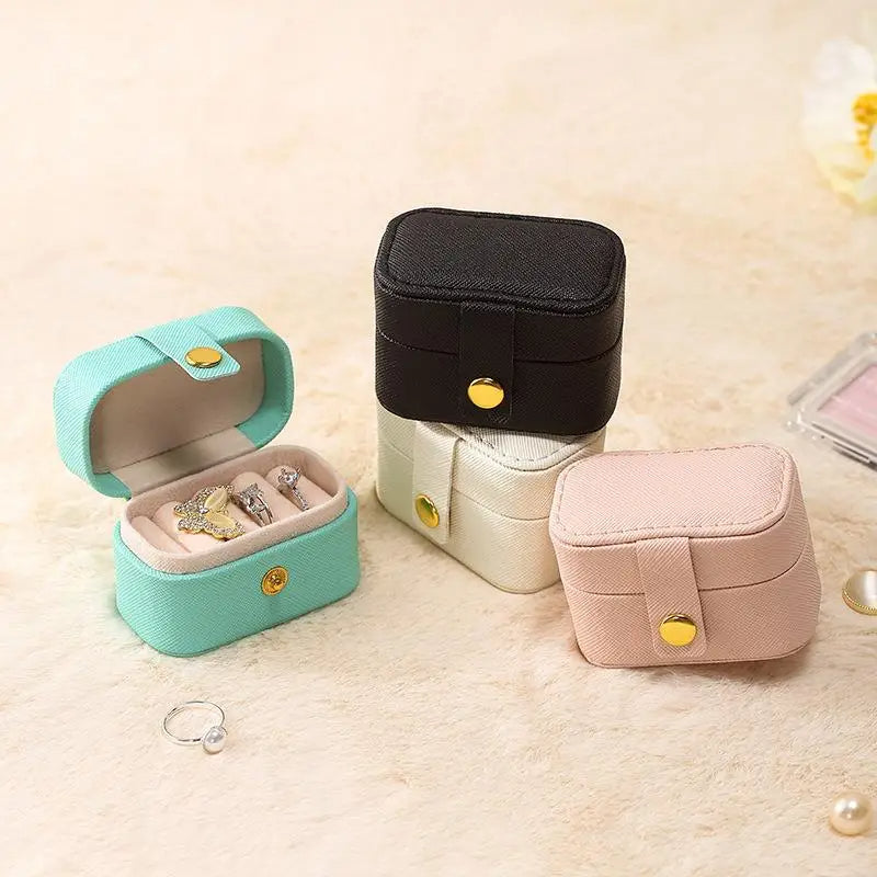 Anyhouz Jewelry Storage Mini Ring Box Portable 1pc New White Organizer Display Travel Simple Mini Gift Case Boxes Leather Earring Necklace Holder-Jewellery Holders &amp; Organisers-PEROZ Accessories