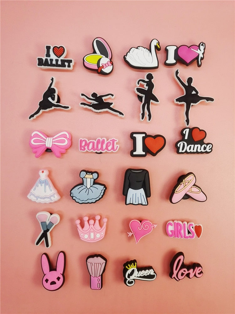 Anykidz 24Pcs Random Color Ballet Dance Shoe Charm Accessories Jeans Clogs Pendants Designer Ornament Jibbitz for Crocs-Shoe Accessories-PEROZ Accessories